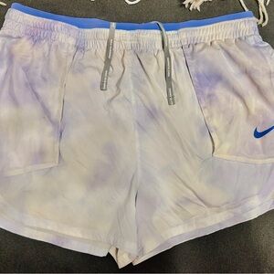 Nike Tie-Dye Dri Fit, M, Women’s, purple lined shorts. 2 pockets, 1 interior.